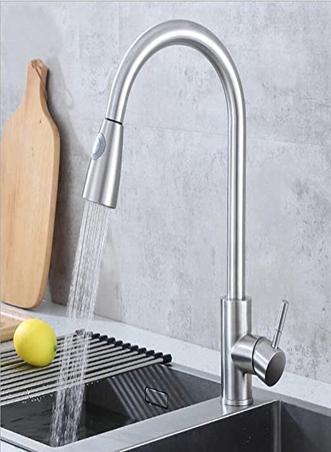 Colro Global SS 304 Pull Out Kitchen Sink Mixer Single Handled Sprayer Brushed Faucet for Kitchen/Bathroom 360° Swivel (Royal Silver) - Image 1