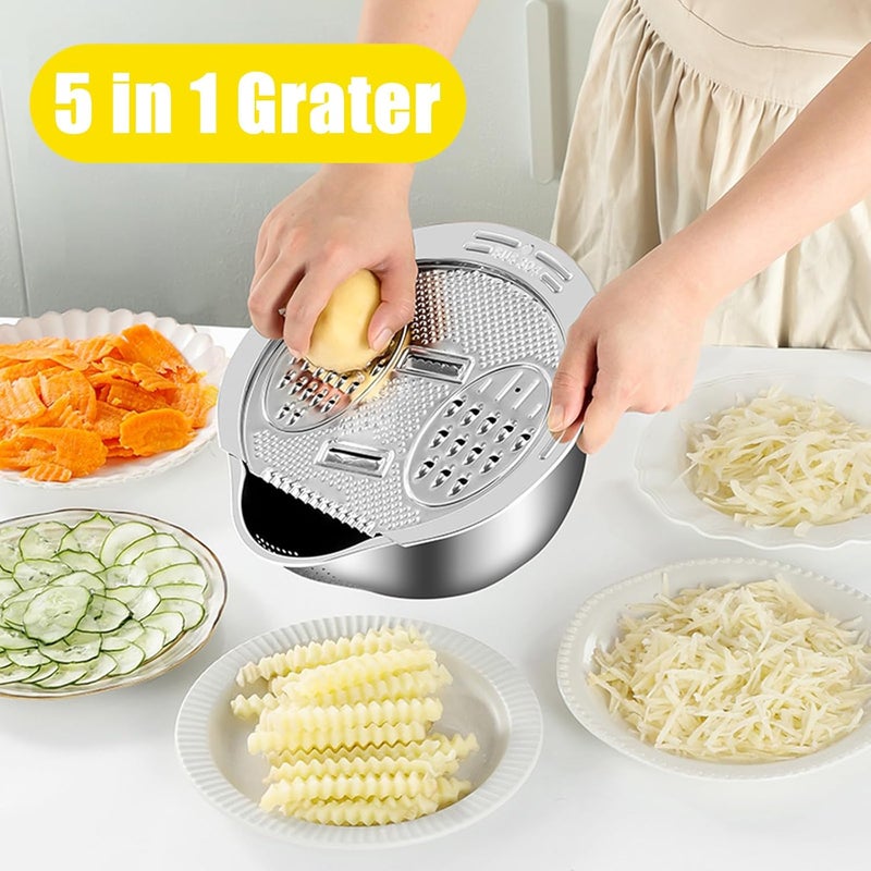 DOPMEP Rice Washer Strainer Bowl with Slicer Cuts Stainless Steel Quinoa Washing Bowl Versatile Side Drainers Colander for Cleaning Rinsing Fruits Vegetables and Beans Multifunctional Drain Basket - Image 2