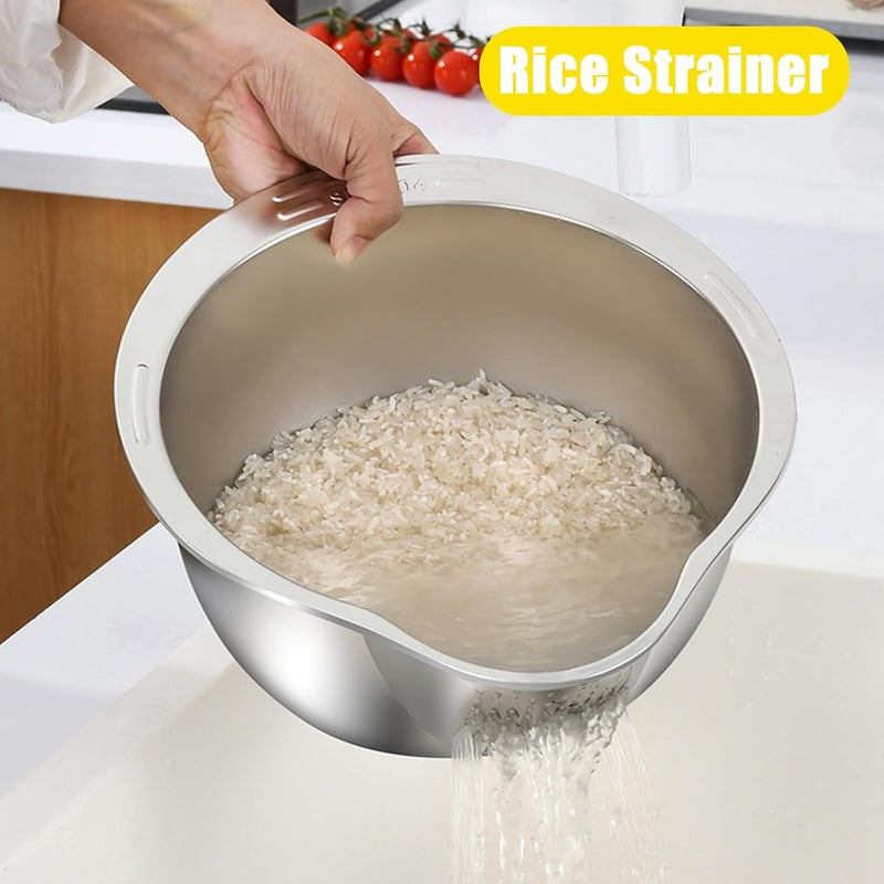 DOPMEP Rice Washer Strainer Bowl with Slicer Cuts Stainless Steel Quinoa Washing Bowl Versatile Side Drainers Colander for Cleaning Rinsing Fruits Vegetables and Beans Multifunctional Drain Basket - Image 3