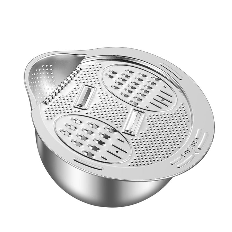 DOPMEP Rice Washer Strainer Bowl with Slicer Cuts Stainless Steel Quinoa Washing Bowl Versatile Side Drainers Colander for Cleaning Rinsing Fruits Vegetables and Beans Multifunctional Drain Basket - Image 1