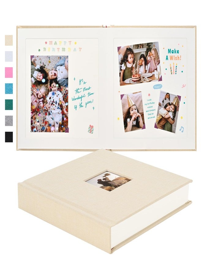 Pssoss 8 x 8 Inch DIY Scrapbook Album 40 Pages Linen Hardcover Kraft White Paper Scrap Book Photo Albums Memory Book for Baby Wedding Family Anniversary Photo Album (Beige, 40 pages) - Image 1