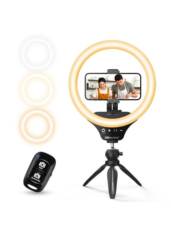 UBeesize 10" Selfie Ring Light with Tripod Stand & Cell Phone Holder, Dimmable Desktop LED Circle Light for Live Streaming/Makeup/YouTube/TIK Tok, Compatible with iOS and Android Phones Black  - Image 1