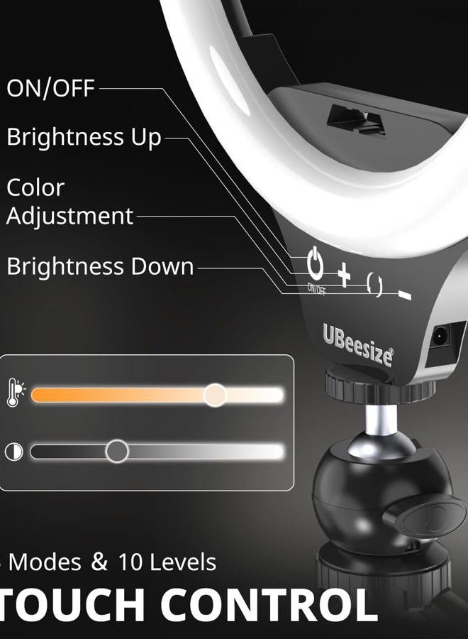 UBeesize 10" Selfie Ring Light with Tripod Stand & Cell Phone Holder, Dimmable Desktop LED Circle Light for Live Streaming/Makeup/YouTube/TIK Tok, Compatible with iOS and Android Phones Black  - Image 3