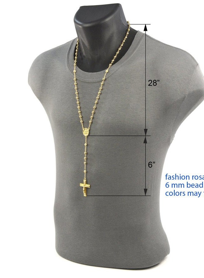 METALTREE98 14k Gold Plated 6mm Bead Guadalupe & Jesus Cross 28" Rosary Necklace HR 600 G - Image 3