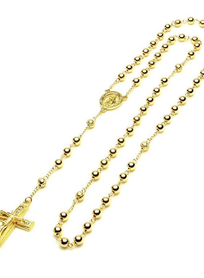 METALTREE98 14k Gold Plated 6mm Bead Guadalupe & Jesus Cross 28" Rosary Necklace HR 600 G - Image 1