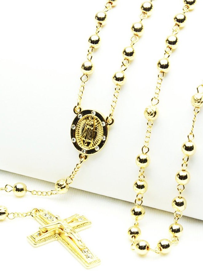 METALTREE98 14k Gold Plated 6mm Bead Guadalupe & Jesus Cross 28" Rosary Necklace HR 600 G - Image 2