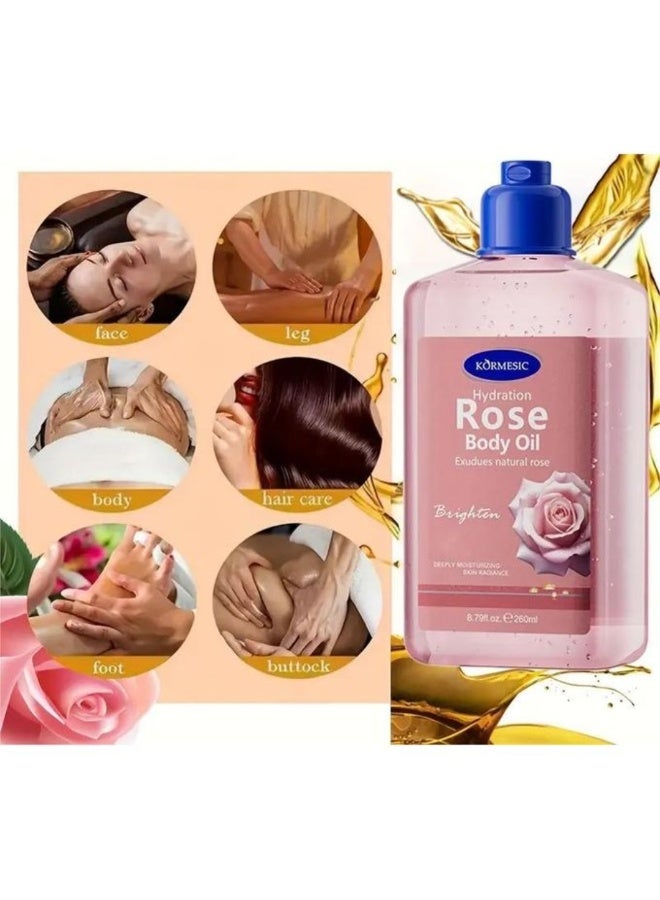 Kormesic زيت الجسم بالورد 260 مل، زيت الورد الطبيعي للترطيب، زيت الجسم بالورد المرطب والمغذي والمبيض، يعزز إشراقة البشرة للنساء والرجال - Image 2