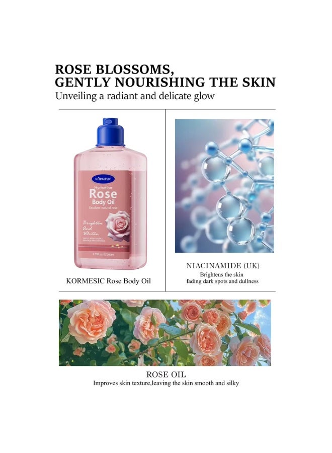Kormesic زيت الجسم بالورد 260 مل، زيت الورد الطبيعي للترطيب، زيت الجسم بالورد المرطب والمغذي والمبيض، يعزز إشراقة البشرة للنساء والرجال - Image 4