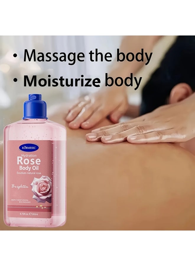 Kormesic زيت الجسم بالورد 260 مل، زيت الورد الطبيعي للترطيب، زيت الجسم بالورد المرطب والمغذي والمبيض، يعزز إشراقة البشرة للنساء والرجال - Image 3