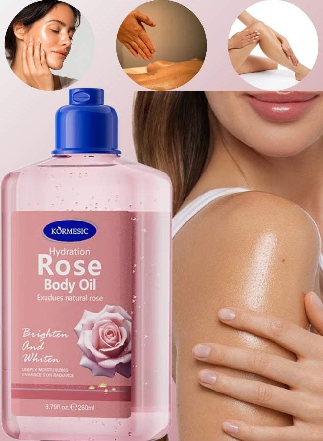 Kormesic زيت الجسم بالورد 260 مل، زيت الورد الطبيعي للترطيب، زيت الجسم بالورد المرطب والمغذي والمبيض، يعزز إشراقة البشرة للنساء والرجال - Image 1