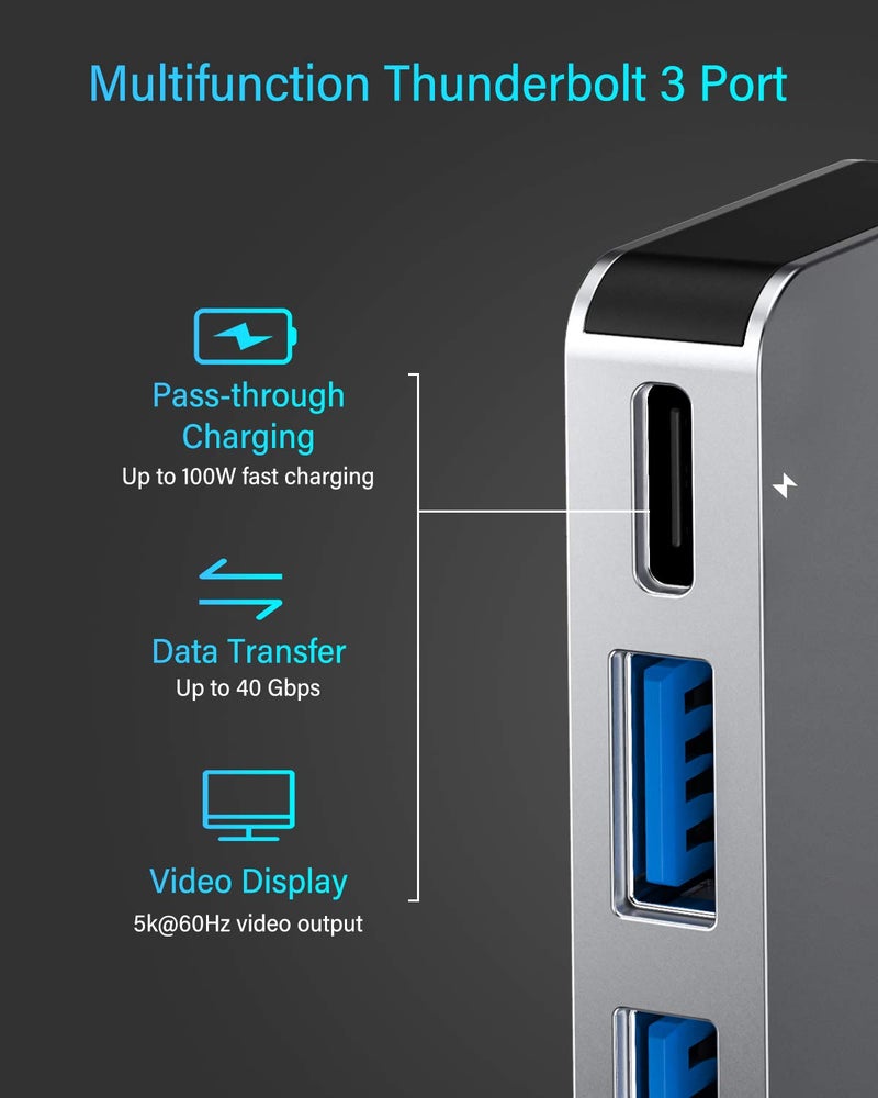 RayCue USB C Adapter for MacBook Pro/MacBook Air M1 M2 M3 2023 2022 2021 13" 15" 16",6 in 1 USB-C Hub MacBook Pro Accessories with 3 USB 3.0 Ports, USB C to SD/TF Card Reader and Thunderbolt 3 PD Port - Image 3