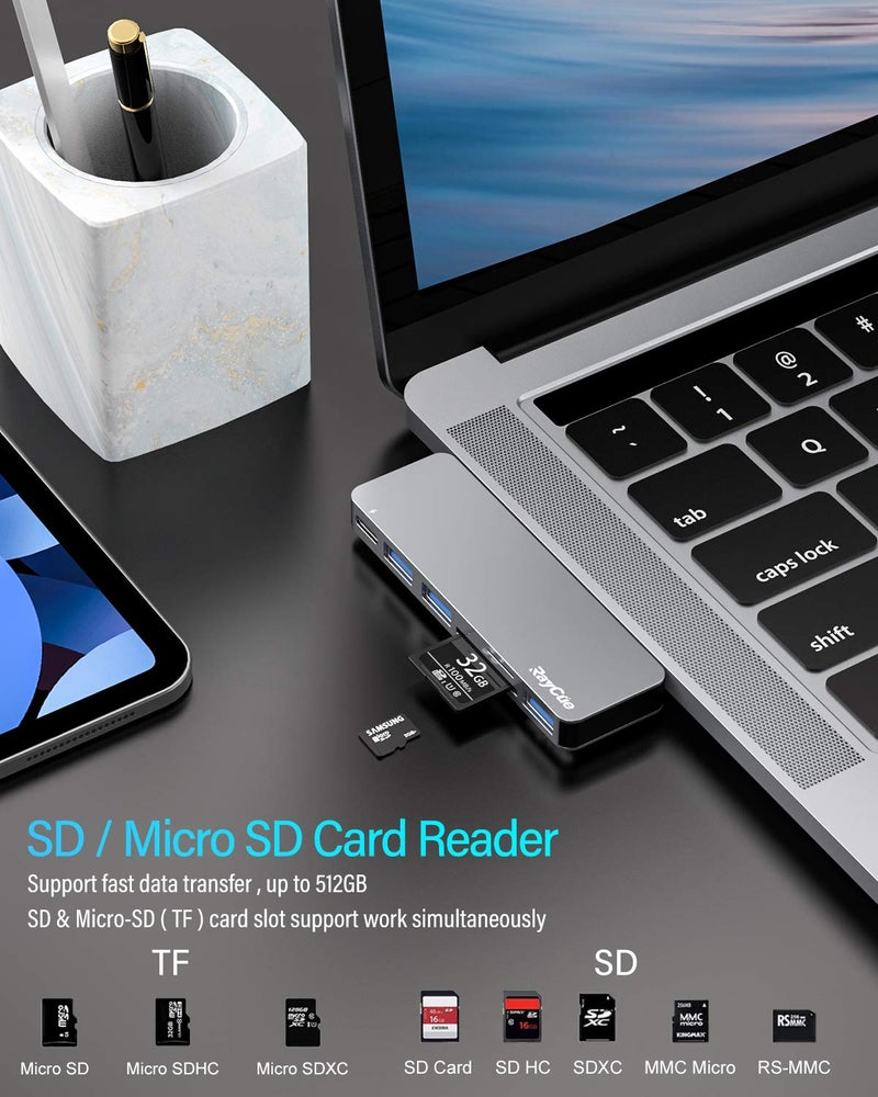 RayCue USB C Adapter for MacBook Pro/MacBook Air M1 M2 M3 2023 2022 2021 13" 15" 16",6 in 1 USB-C Hub MacBook Pro Accessories with 3 USB 3.0 Ports, USB C to SD/TF Card Reader and Thunderbolt 3 PD Port - Image 5