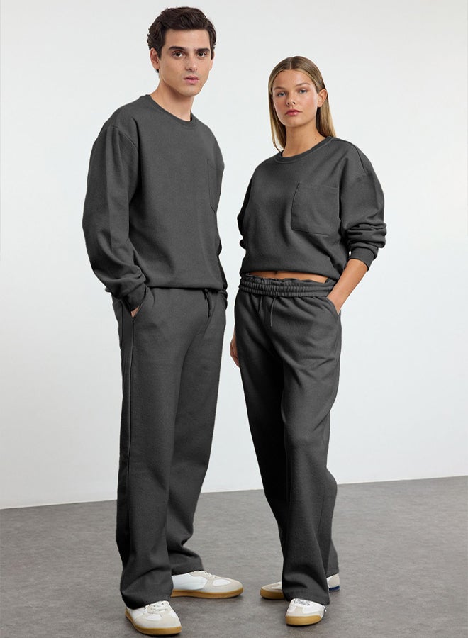 trendyol Anthracite Oversize/Wide Cut Unisex Tracksuit TMNAW25EM00003 - Image 1