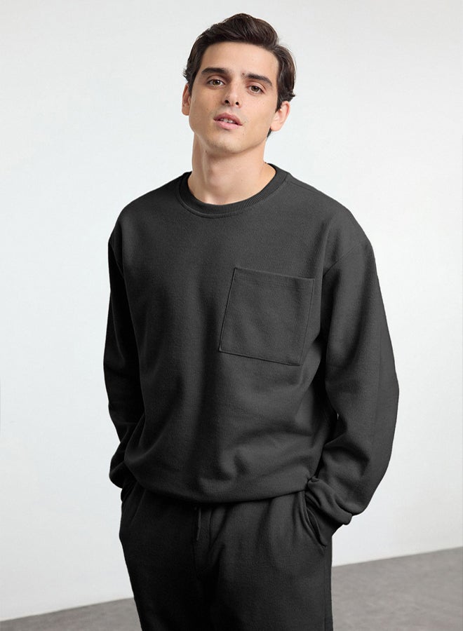 trendyol Anthracite Oversize/Wide Cut Unisex Tracksuit TMNAW25EM00003 - Image 2