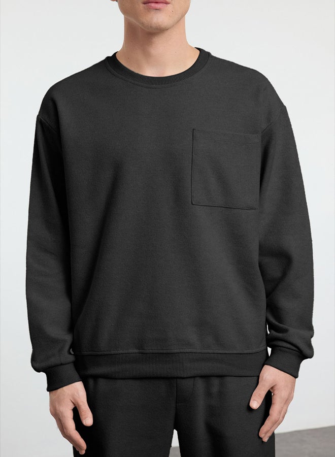 trendyol Anthracite Oversize/Wide Cut Unisex Tracksuit TMNAW25EM00003 - Image 5