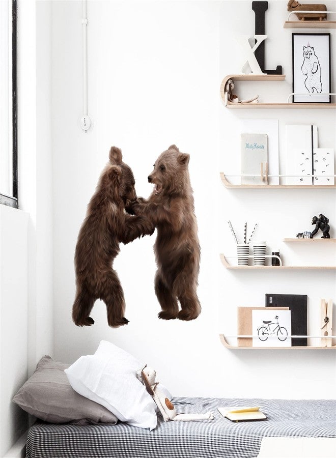 ROFARSO Lifelike Cute Lovely Two Little Bears Animal Wall Stickers Removable Wall Decals Peel and Stick Wall Art Decorations Home Decor for Kid Nursery Baby Bedroom Living Room Playing Room Murals - Image 2