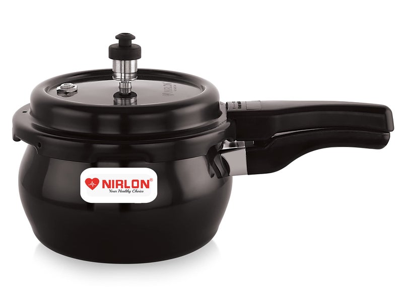 NIRLON Induction Base Hard Anodized Aluminium Outer Lid Handi Pressure Cooker, Glossy finish, Black, 3 Litres - Image 1