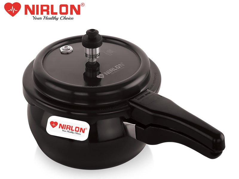 NIRLON Induction Base Hard Anodized Aluminium Outer Lid Handi Pressure Cooker, Glossy finish, Black, 3 Litres - Image 3