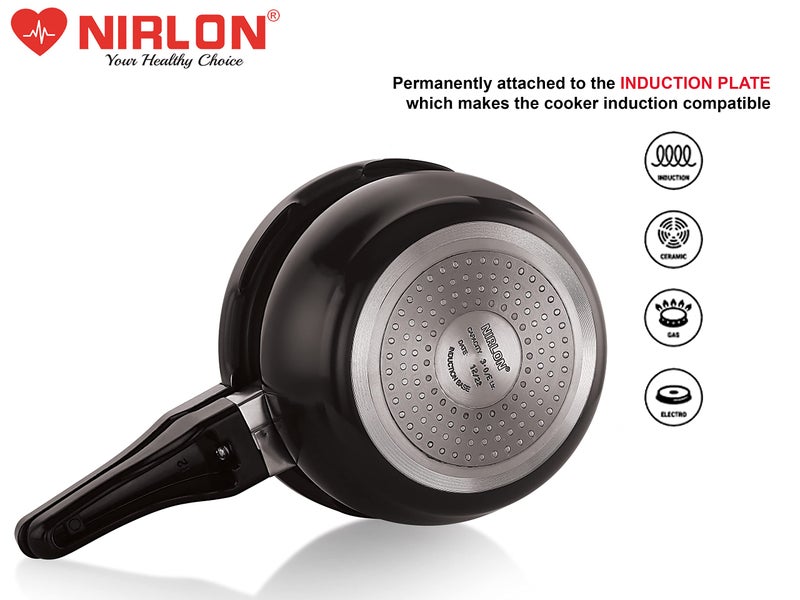 NIRLON Induction Base Hard Anodized Aluminium Outer Lid Handi Pressure Cooker, Glossy finish, Black, 3 Litres - Image 4