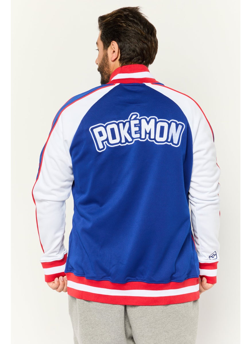 DIFUZED Pokemon x Difuzed Men Band Collar Embroidered Bomber Jacket, Blue  - Image 2