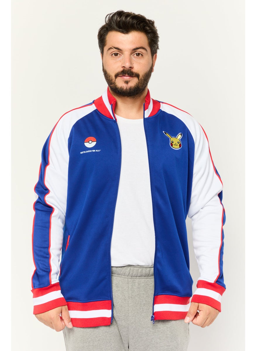 DIFUZED Pokemon x Difuzed Men Band Collar Embroidered Bomber Jacket, Blue  - Image 1