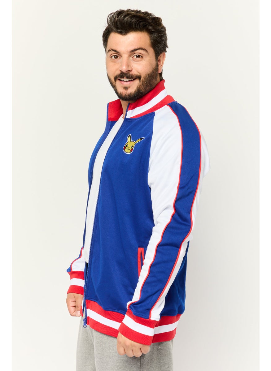 DIFUZED Pokemon x Difuzed Men Band Collar Embroidered Bomber Jacket, Blue  - Image 3
