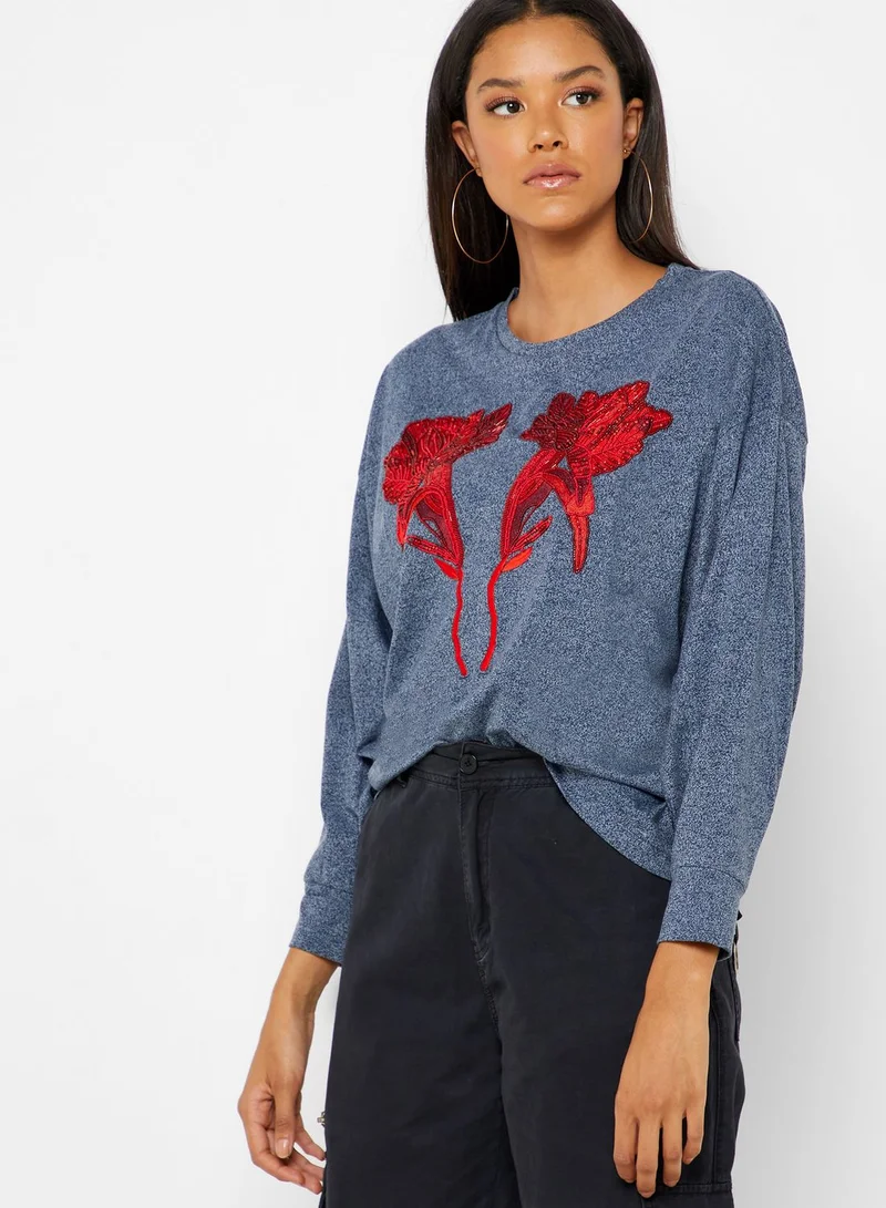 Iconic Embroidery Detail Textured Sweatshirt