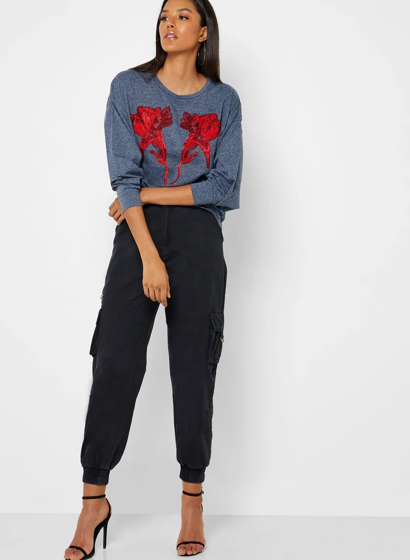 Iconic Embroidery Detail Textured Sweatshirt