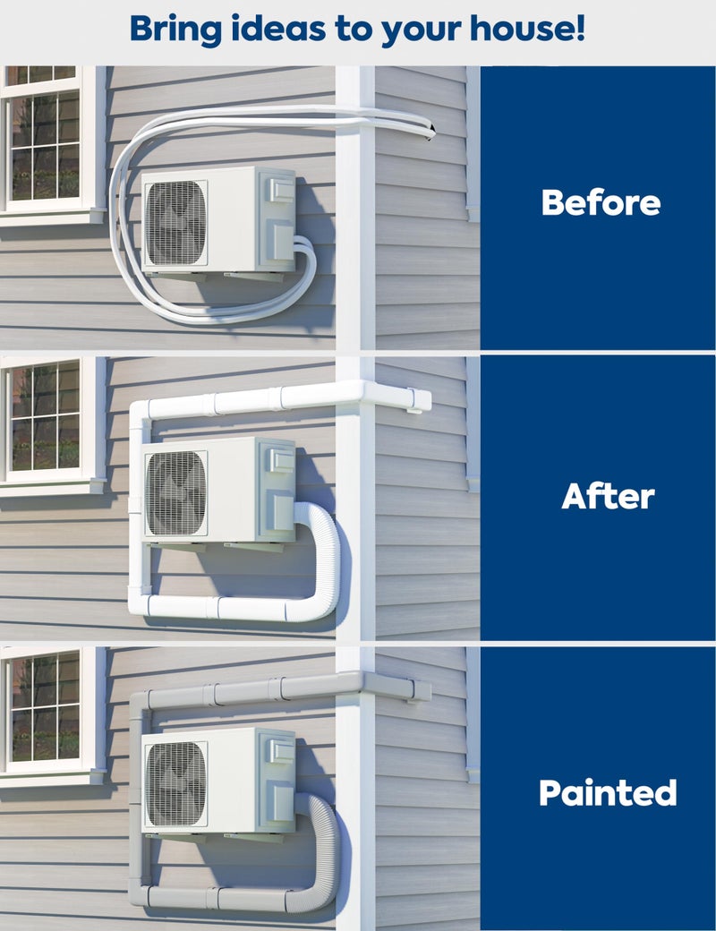 Nouscan 4" 9.5Ft Mini Split Line Set Cover with Flexible Duct, Upgrade PP Decorative Minisplit Lineset Cover Kit, Paintable for Mini Split, Air Conditioner, Central AC, HVAC and Heat Pumps, White - Image 2