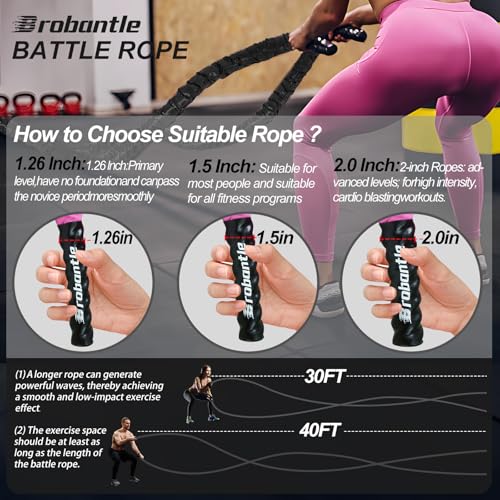 Brobantle Battle Rope 2 Inch Diameter,Black 30FT Exercise Workout Ropes for Home Gym Heavy Weighted Training Rope for Working Out - Image 3