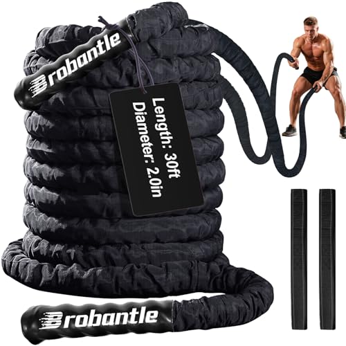 Brobantle Battle Rope 2 Inch Diameter,Black 30FT Exercise Workout Ropes for Home Gym Heavy Weighted Training Rope for Working Out - Image 1