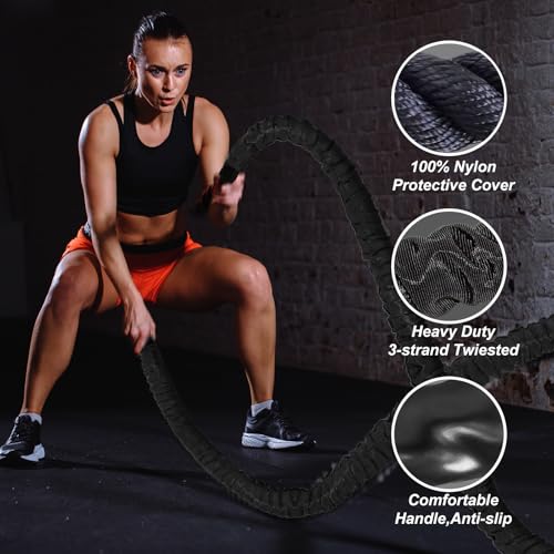 Brobantle Battle Rope 2 Inch Diameter,Black 30FT Exercise Workout Ropes for Home Gym Heavy Weighted Training Rope for Working Out - Image 4