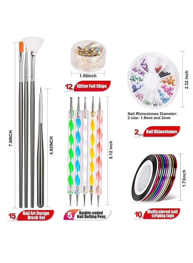 Happy D Nail Pen Designer,Stamp Nail Art Tool with 15pcs Nail Painting Brushes, Nail Dotting Tool, Nail Foil, Manicure Tape, Color Rhinestones for Nails-Black - Image 2