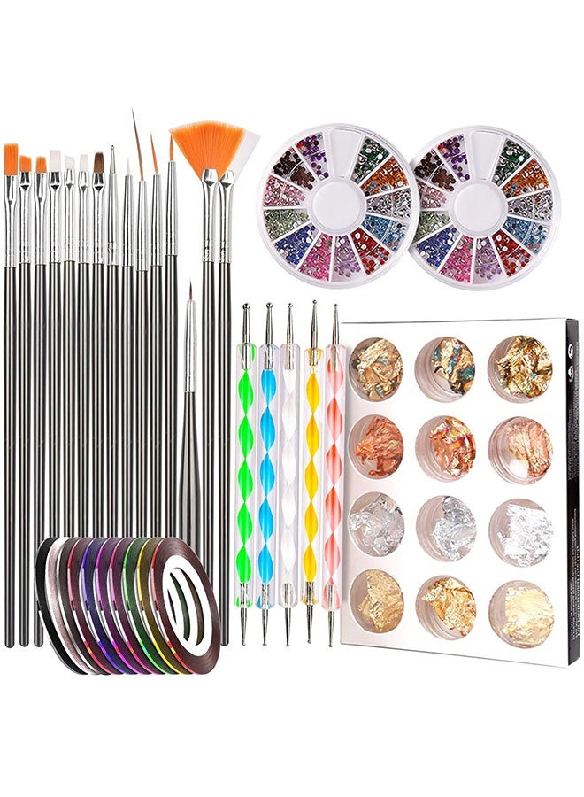 Happy D Nail Pen Designer,Stamp Nail Art Tool with 15pcs Nail Painting Brushes, Nail Dotting Tool, Nail Foil, Manicure Tape, Color Rhinestones for Nails-Black - Image 1