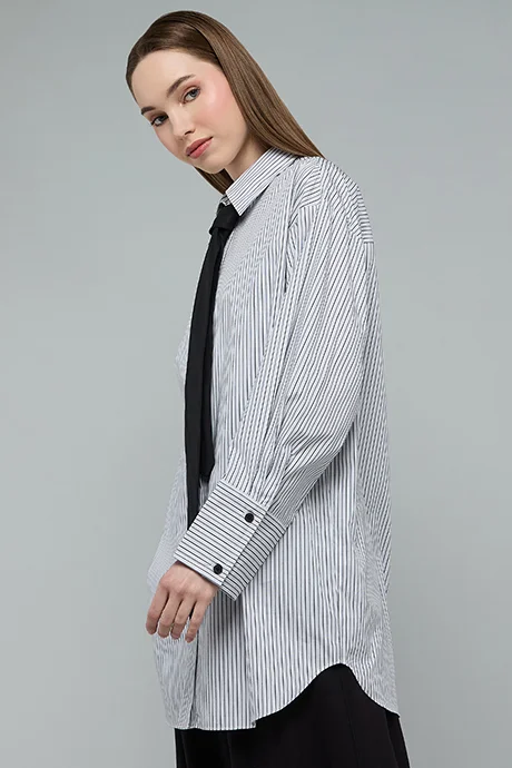 أر أند بي Striped Shirt with Neck-Tie
