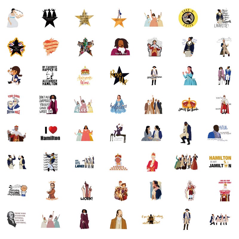 Cannity 50PCS Hamiltons Water Bottle Stickers for Kids, Cute Stickers for Water Bottles, Vinyl Waterproof Aesthetic Laptop Sticker Pack Classroom Prizes Skateboard for Kids Teens Girls Students (Black) - Image 2