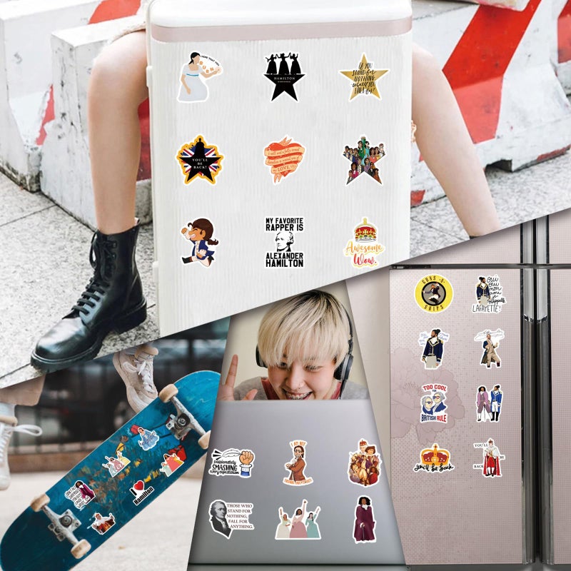 Cannity 50PCS Hamiltons Water Bottle Stickers for Kids, Cute Stickers for Water Bottles, Vinyl Waterproof Aesthetic Laptop Sticker Pack Classroom Prizes Skateboard for Kids Teens Girls Students (Black) - Image 4