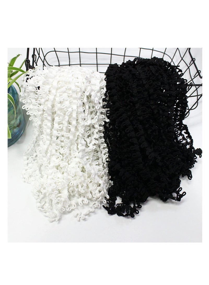 Excefore Braid Trim with Elastic Button Loops, 40 Yards Buttonhole Elastic, Black & White with Elastic Buttonhole Trim Fringe Lace, for Crafts and Sewing - Image 4