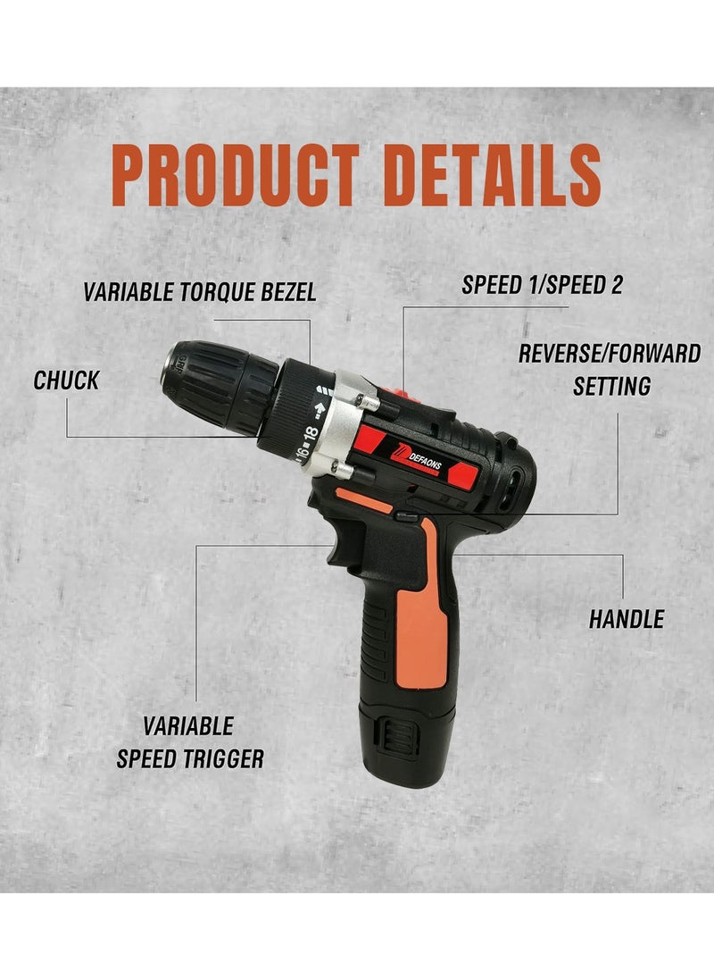 DEFAONS - Cordless Drilling Machine 12V Rechargeable Electric Screwdriver Bit Set Electric Hand Drill With 2 Battery DEFAONS - Image 1
