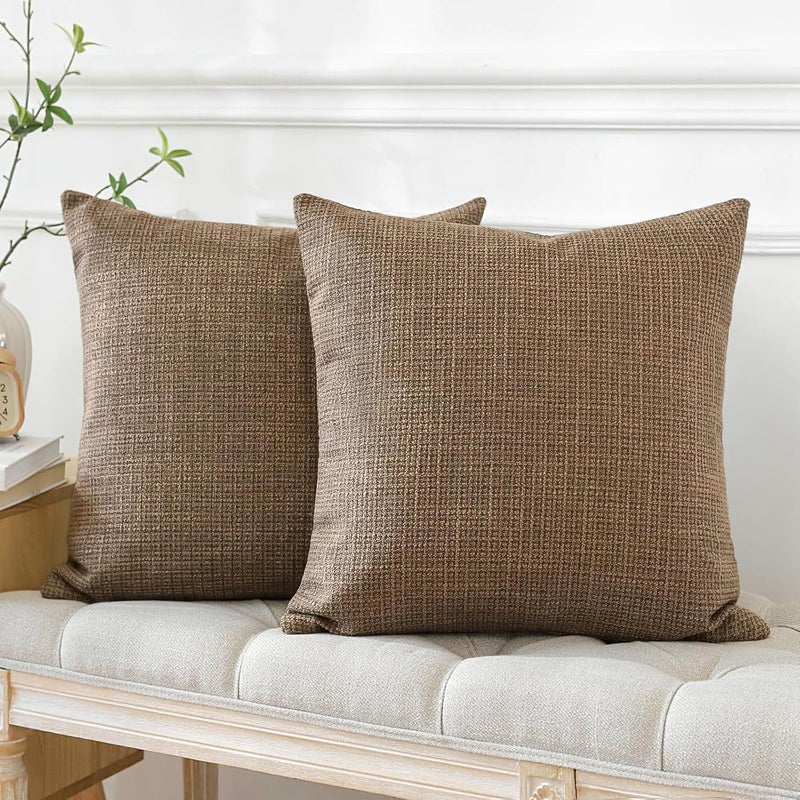 OTOSTAR Pack of 2 Throw Pillow Covers 18x18 Inch Linen Coffee Brown Pillowcases Farmhouse Decorative Solid Pillow Covers 45x45 cm Square Cushion Case for Home Decor Sofa Couch Bed (Coffee Brown) - Image 3