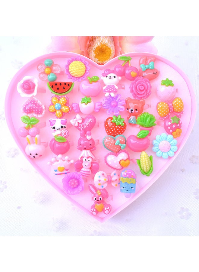Children's Ring Girl's Diamond Gem Toy Girl's Baby Crystal Ring Princess Pearl Jewelry Jewelry Box-Color:36 Gem Rings In Box (type B)  - Image 5