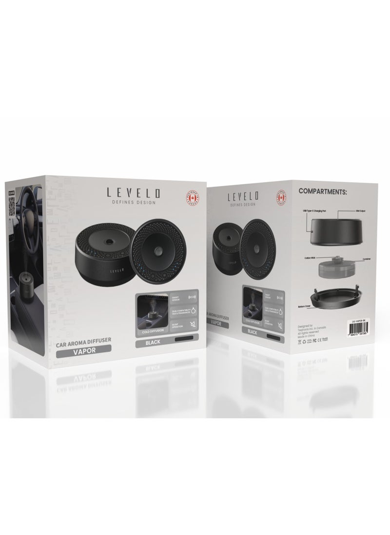 LEVELO - Vapor Car Aroma Diffuser 400mAh / Oils & Fragrances / Refillable Container / Silent Operation / Automatic Timer / Touch Control / Smart Sensor / Cold Diffusion - Black - Image 1