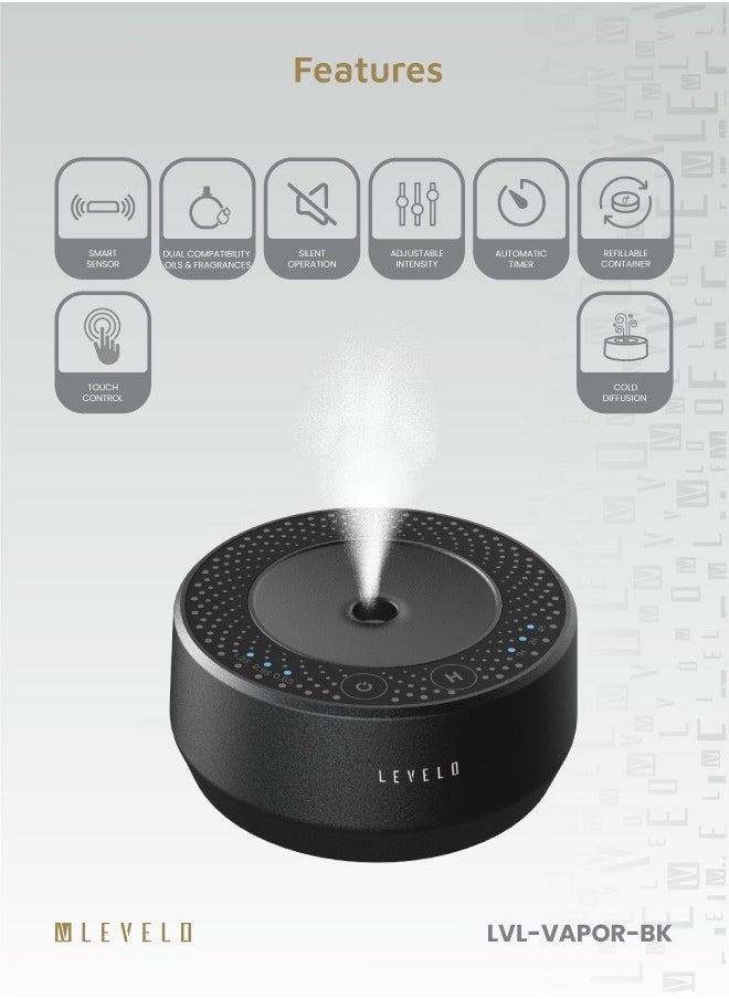 LEVELO - Vapor Car Aroma Diffuser 400mAh / Oils & Fragrances / Refillable Container / Silent Operation / Automatic Timer / Touch Control / Smart Sensor / Cold Diffusion - Black - Image 1