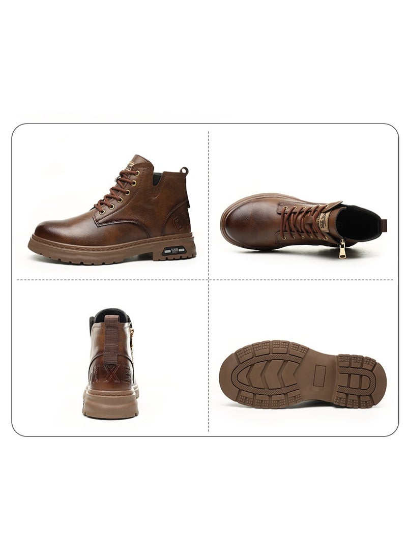 NIBEMINENT أحذية عمل جلدية مقاومة للماء للرجال مع حذاء فولاذي مقاوم للصدمات ومقاوم للطعنات وأحذية رياضية للذكور لا يمكن تدميرها - Image 2