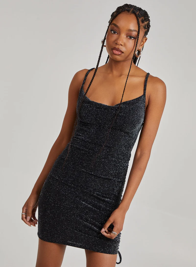 Pink Vanilla Glitter Cowl Neck Mini Dress