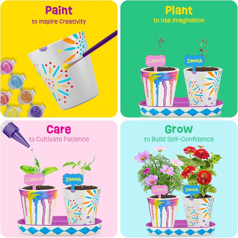 ONE TO FOUR 4 Set Paint & Plant Ceramic Flower Gardening Kit - Arts and Crafts for Kids Ages 4-12 - Image 4