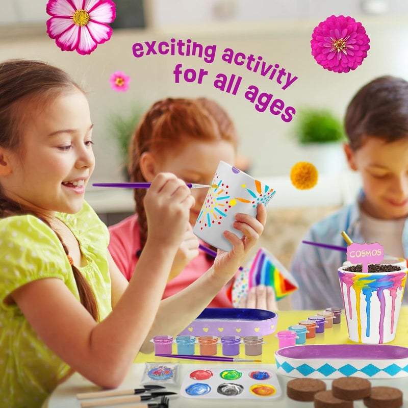ONE TO FOUR 4 Set Paint & Plant Ceramic Flower Gardening Kit - Arts and Crafts for Kids Ages 4-12 - Image 5