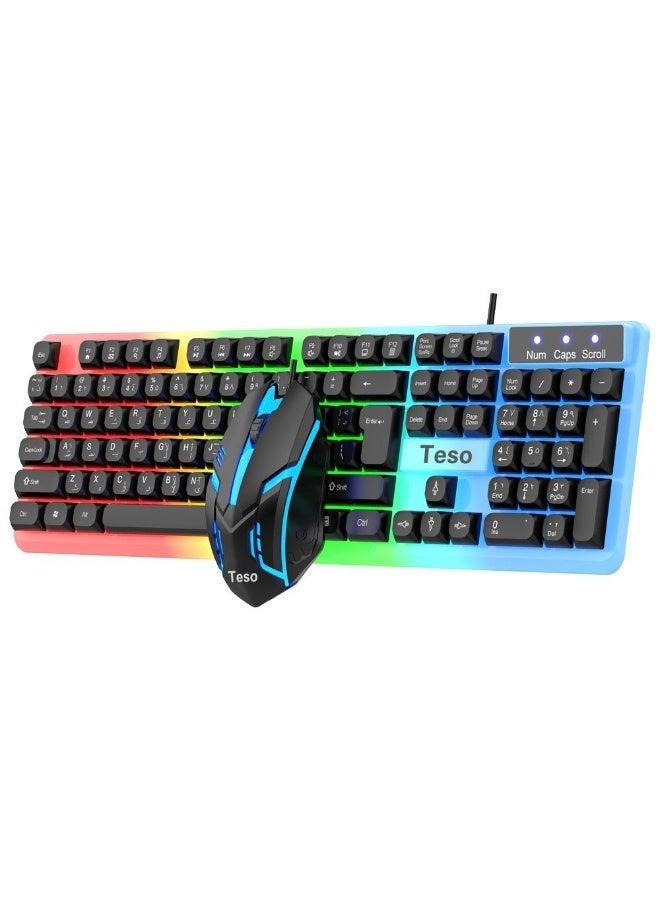 تيسو طقم لوحة مفاتيح وماوس سلكي للألعاب والمكتب Teso T20 – ملمس ميكانيكي، إضاءة RGB، تصميم مقاوم للماء، توصيل وتشغيل سريع - Image 1