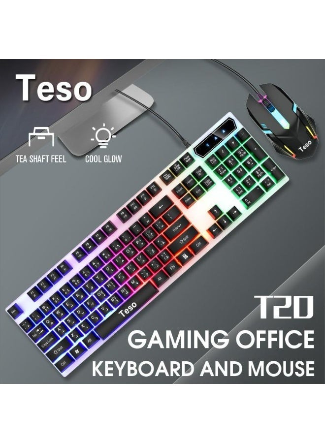 تيسو طقم لوحة مفاتيح وماوس سلكي للألعاب والمكتب Teso T20 – ملمس ميكانيكي، إضاءة RGB، تصميم مقاوم للماء، توصيل وتشغيل سريع - Image 2