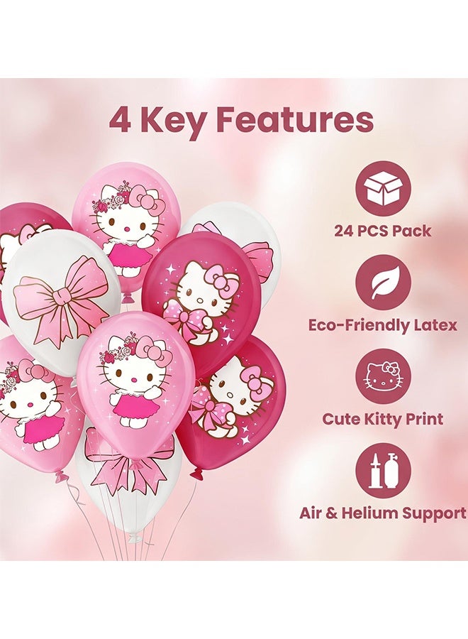 Hello Kitty 24Pcs Pink Bow Hello Kitty Latex Balloon Set,Cute Cartoon Printed Party Balloons,Hello Kitty Themed Decorative Balloons for Girls Birthday Baby Shower Indoor Outdoor Party Layout - Image 2